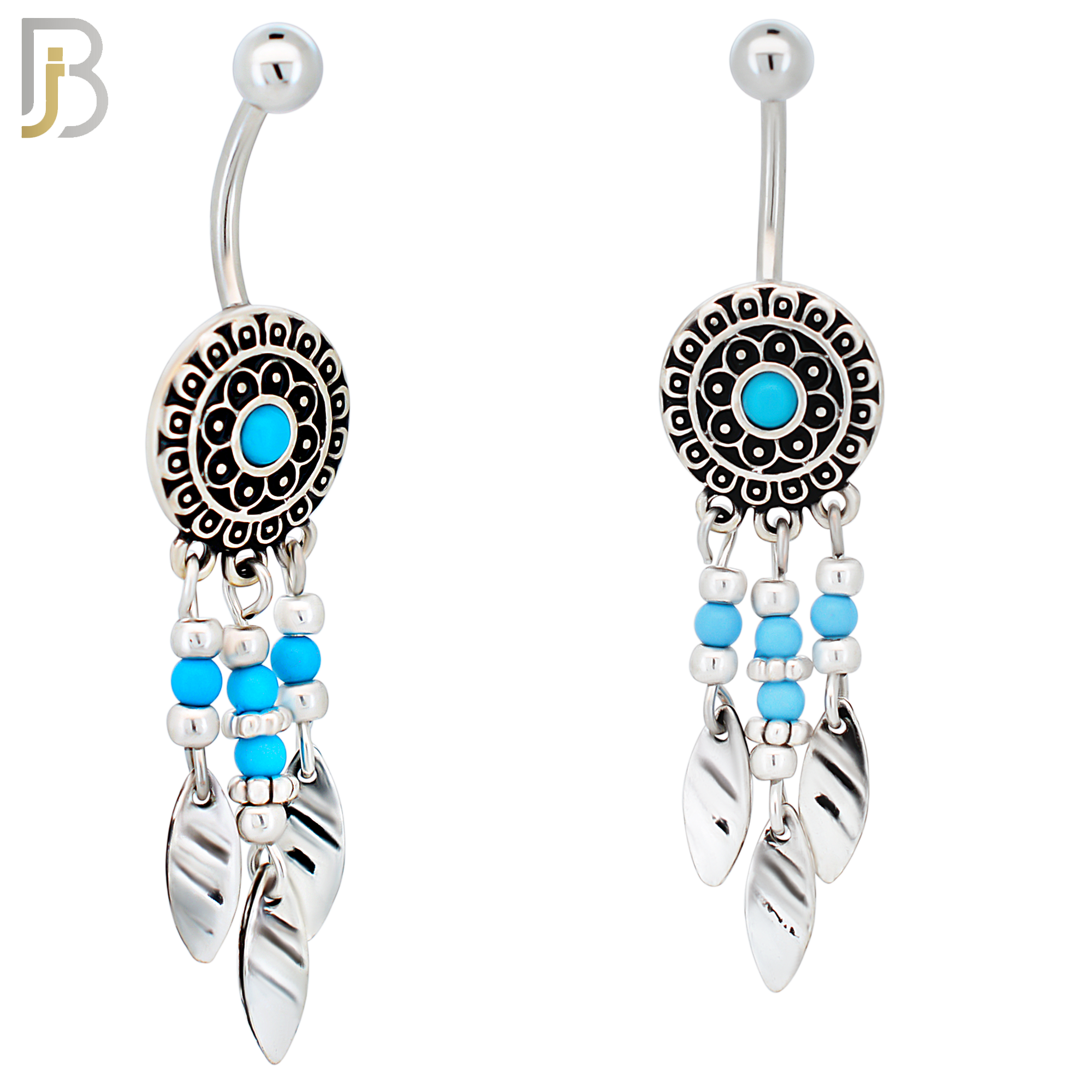 N0113  - 316L Stainless Steel Ornate Disc with Dangling  Leaf Drop image 0