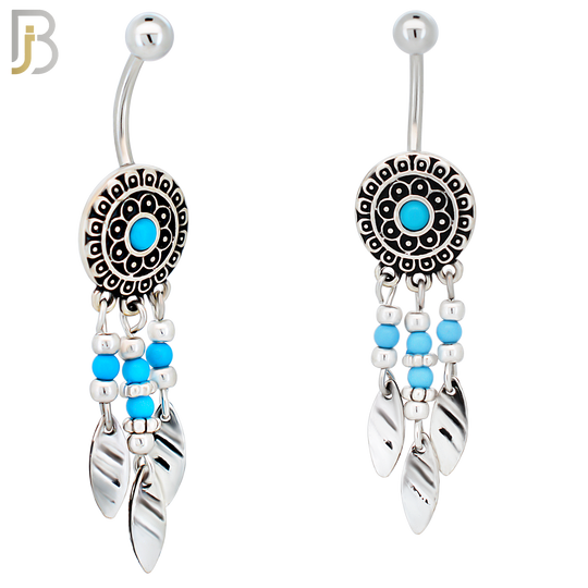 N0113  - 316L Stainless Steel Ornate Disc with Dangling  Leaf Drop image 0