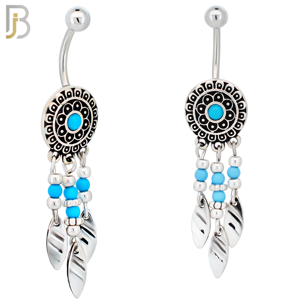 N0113  - 316L Stainless Steel Ornate Disc with Dangling  Leaf Drop image 0