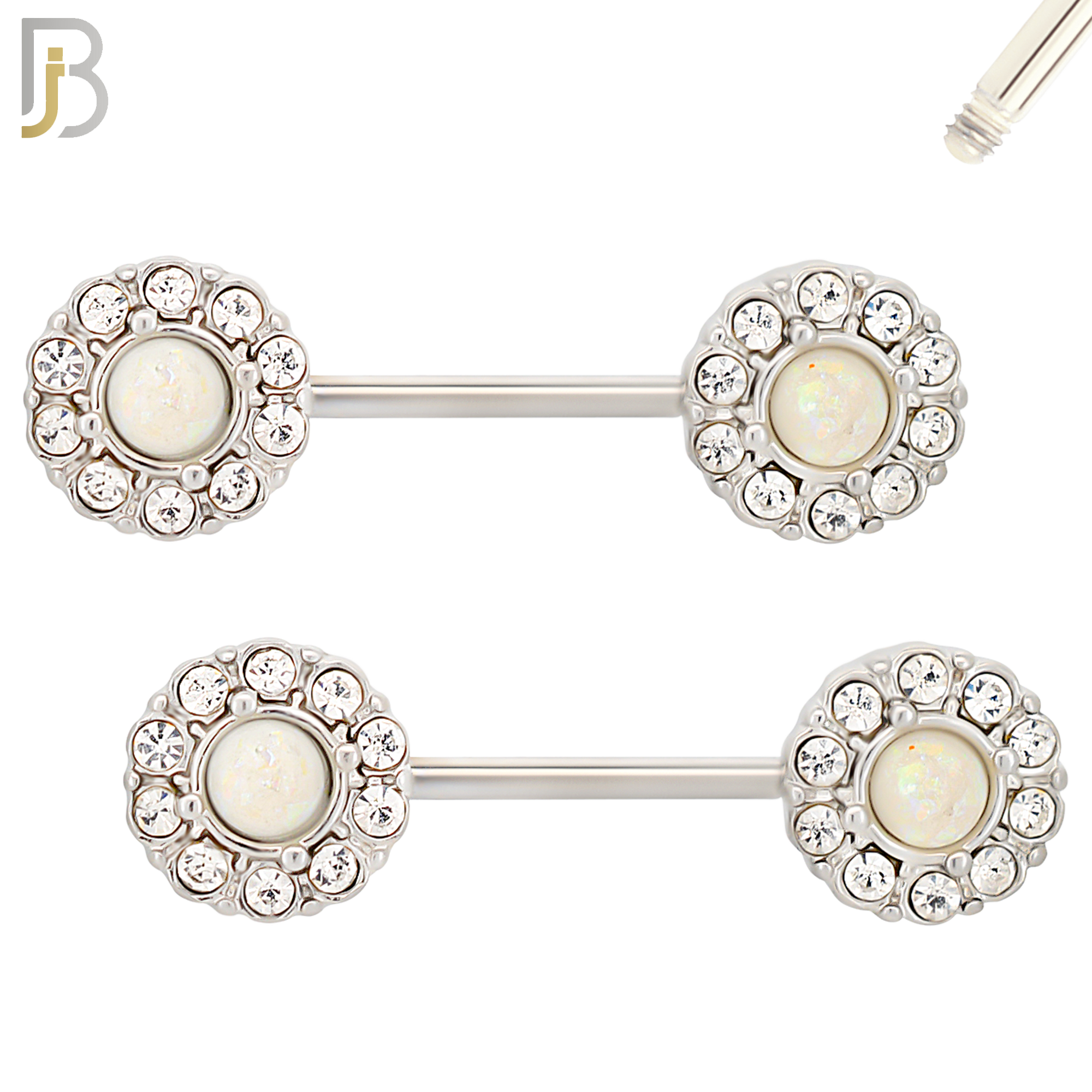 NP12 - 316L Surgical Steel Screw Round Opal with Multi Zircon Nipple Ring Piercing image 1