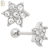 TB109 -  316L Stainless Steel Six Point Flower Tragus/Cartilage Barbell (PACK OF 6) image 1