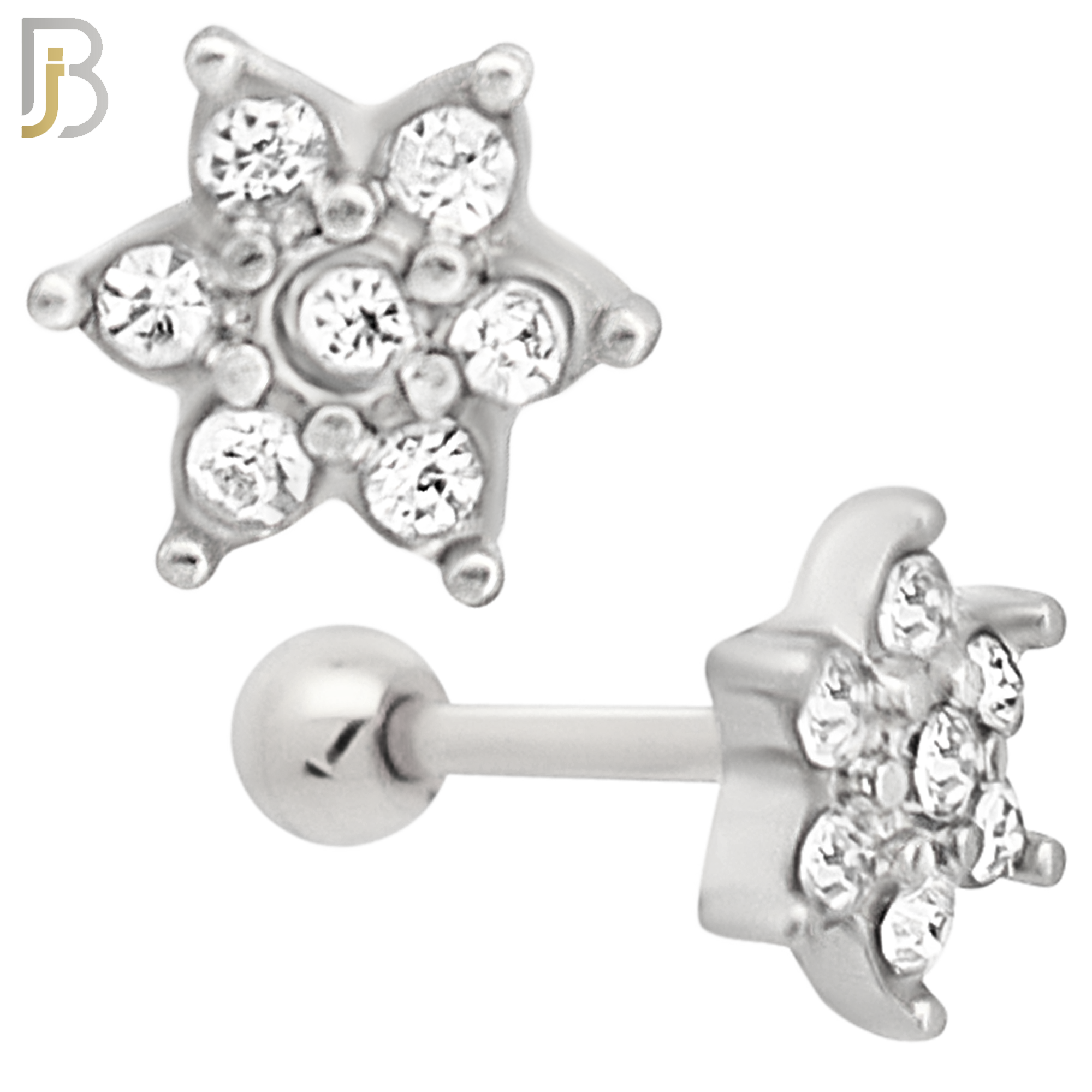 TB109 -  316L Stainless Steel Six Point Flower Tragus/Cartilage Barbell (PACK OF 6) image 1