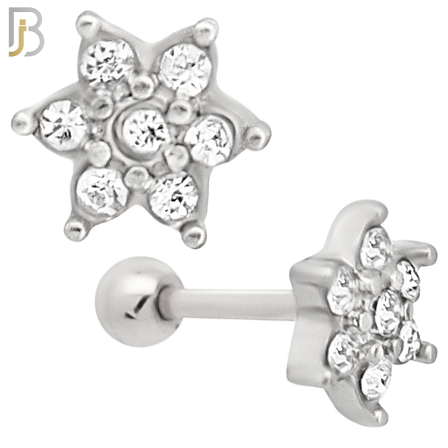 TB109 -  316L Stainless Steel Six Point Flower Tragus/Cartilage Barbell (PACK OF 6) image 1