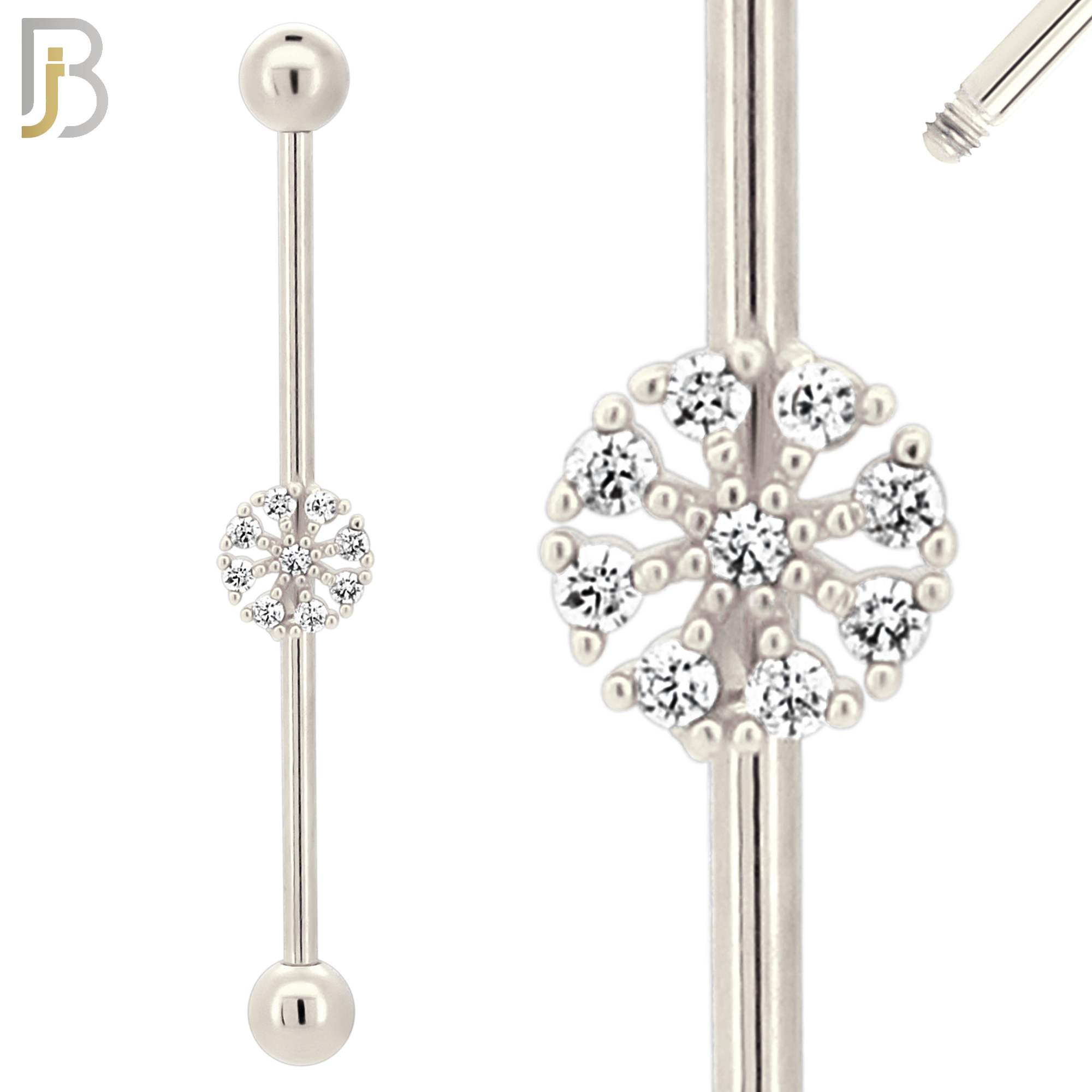 BB54 - 316L Surgical Steel Screw Bar with Rounded Flower Design Industrial Barbell (PACK OF 4) image 1
