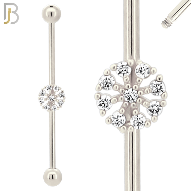 BB54 - 316L Surgical Steel Screw Bar with Rounded Flower Design Industrial Barbell (PACK OF 4) image 1