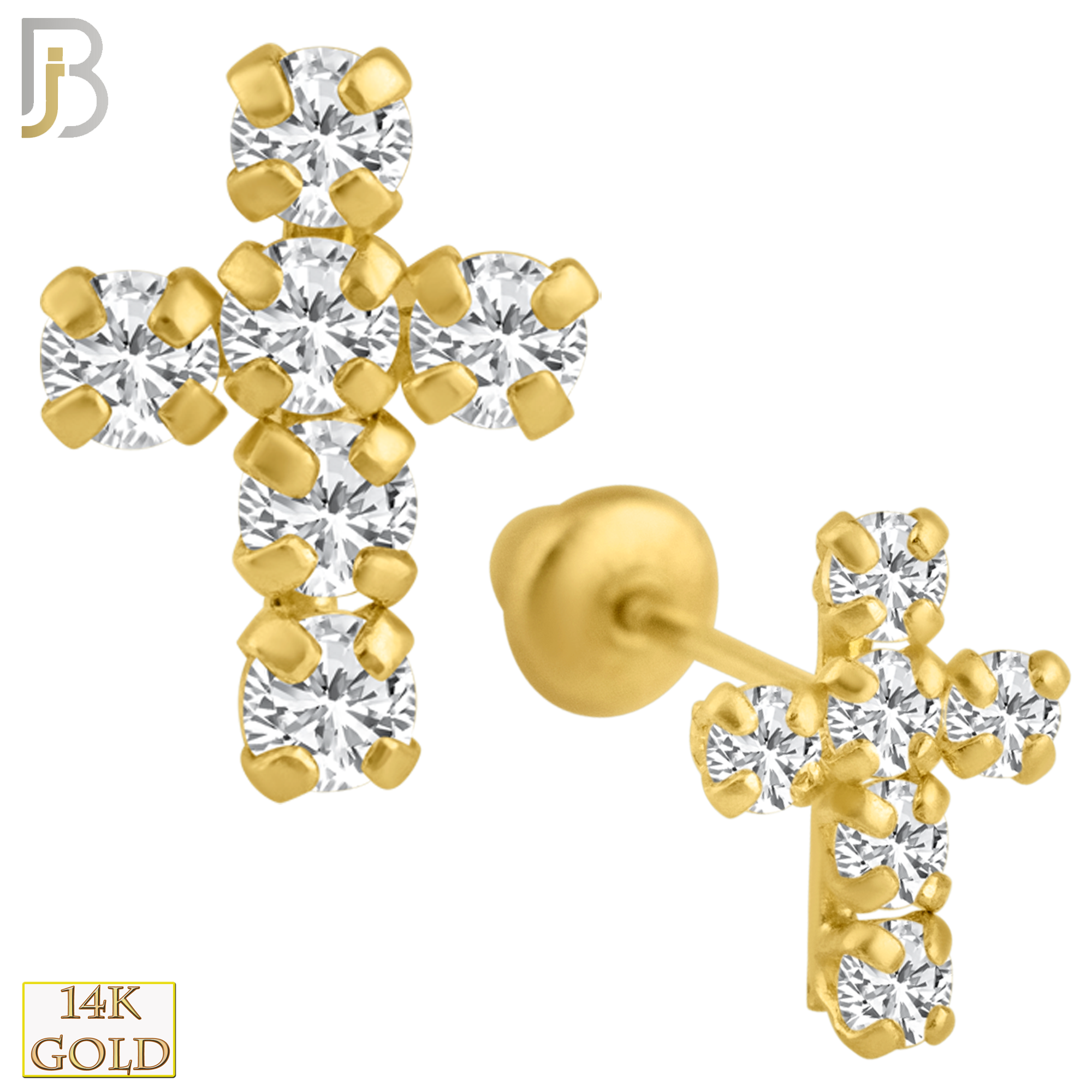 14-ES03 - 14k Screw Back Earrings 8x6.4mm Cross Design CZ Sold Pair image 0