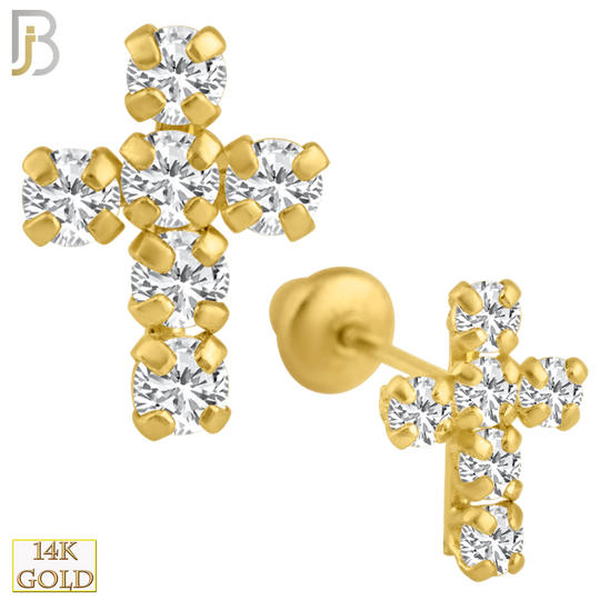 14-ES03 - 14k Screw Back Earrings 8x6.4mm Cross Design CZ Sold Pair image 0