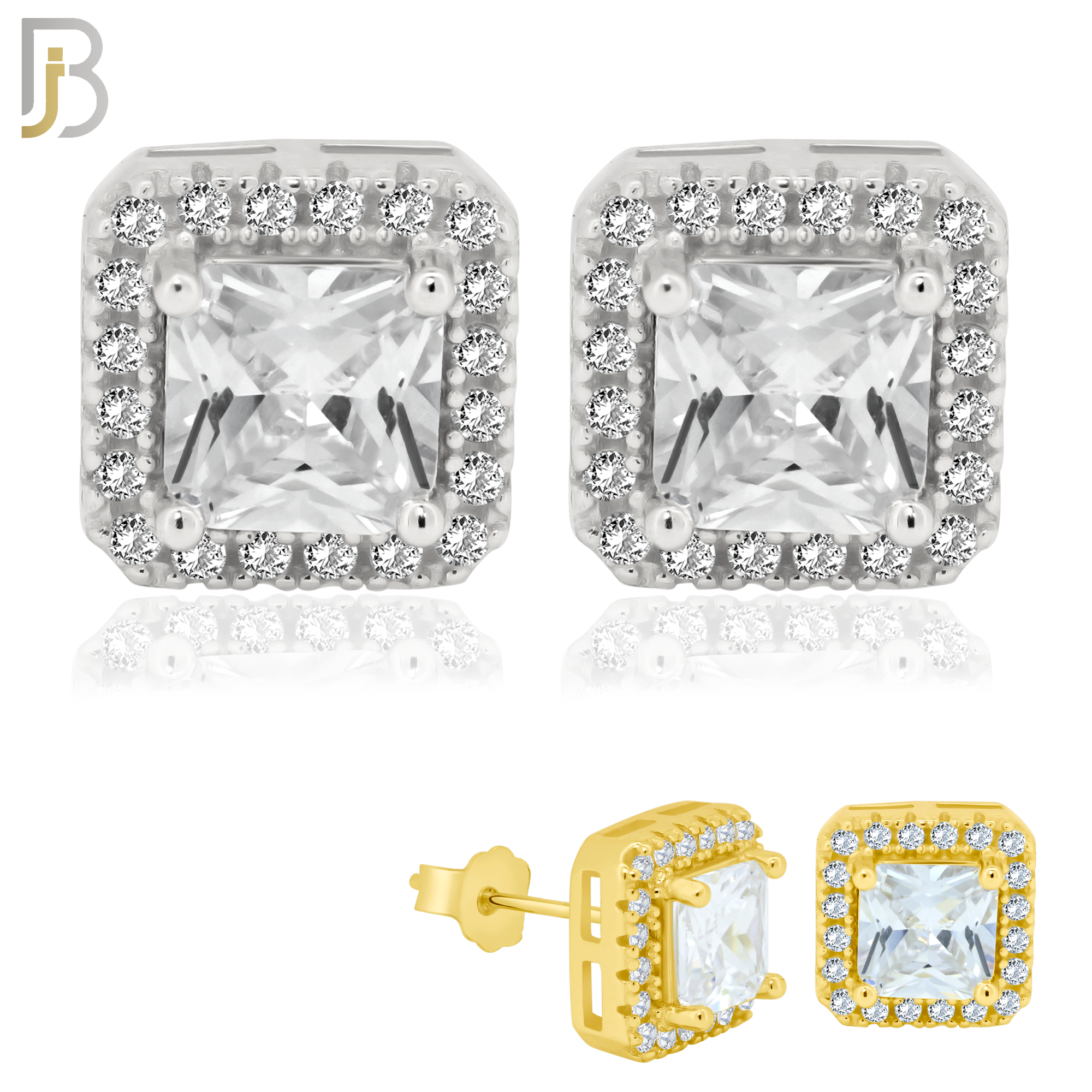 925-ES76 - .925 Sterling Silver Square Design with Multi Zircon Earring Stud image 0