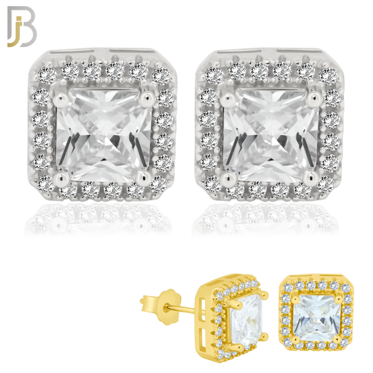 925-ES76 - .925 Sterling Silver Square Design with Multi Zircon Earring Stud image 0