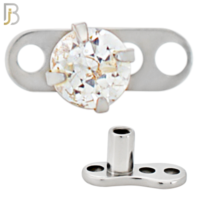 DM04 - 14G Titanium with Surgical Steel  Prong Set CZ Dermal Top Set of 4 Top image 1