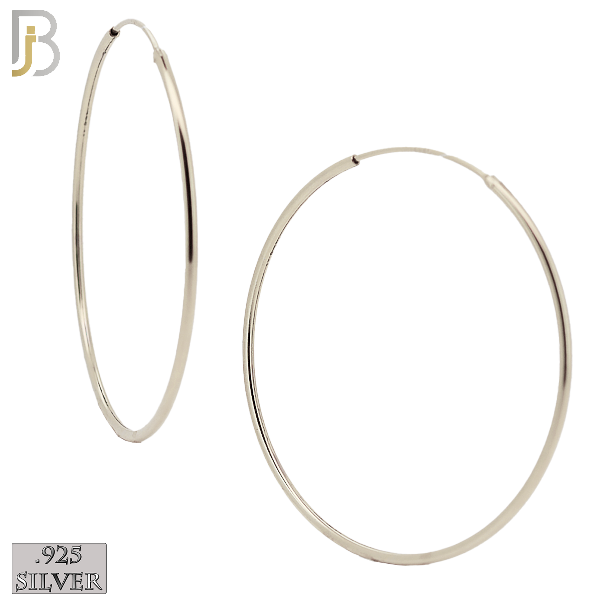 925-ES310S - .925 Sterling Silver Plain Hoop Earrings - 42mm image