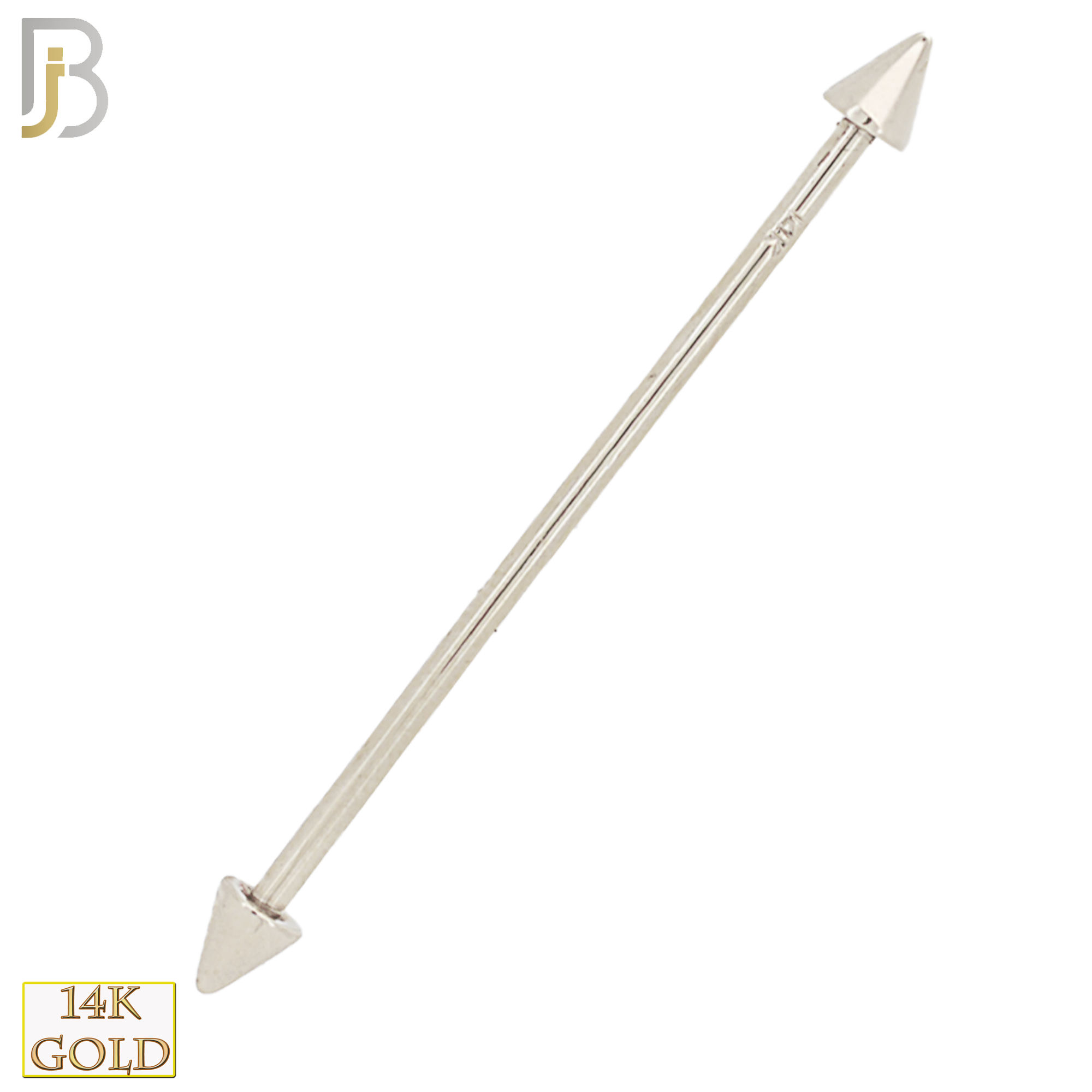 14-BB06Y14 - 14k Solid Gold Plain Spike 14g Industrial Barbell Externally Threaded image 1