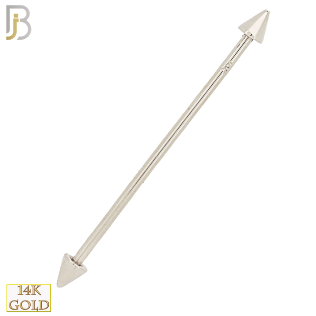 14-BB06Y14 - 14k Solid Gold Plain Spike 14g Industrial Barbell Externally Threaded image 1