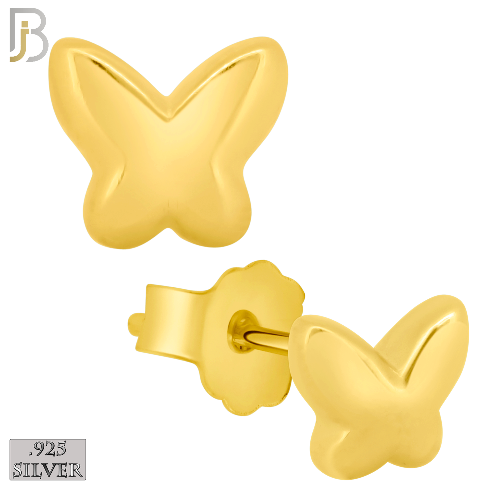 925-ES432 - Push Back - .925 Sterling Silver Plain Butterfly Earrings Stud image 1