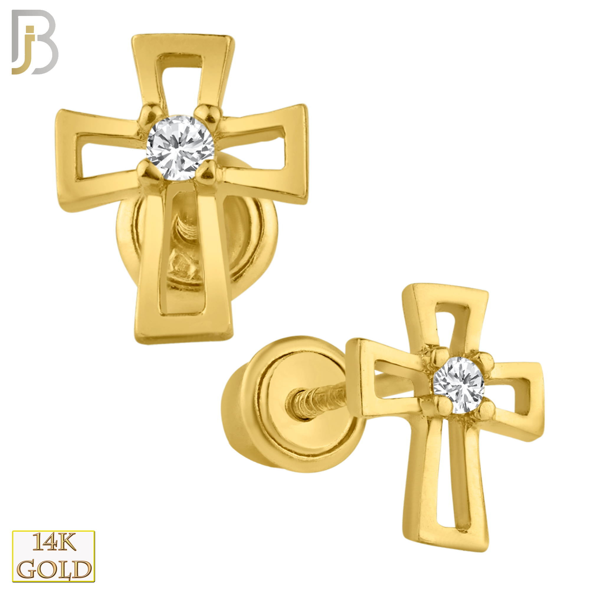 14-ES13 - 14k Solid Gold Screw Back Earrings 6x5mm Cross Hollow Design image 0