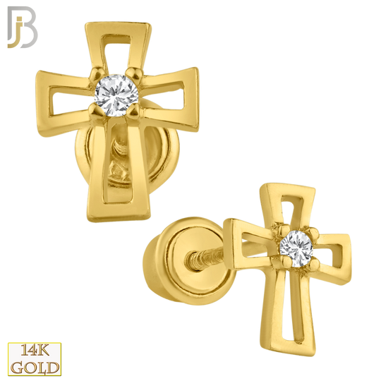 14-ES13 - 14k Solid Gold Screw Back Earrings 6x5mm Cross Hollow Design image 0