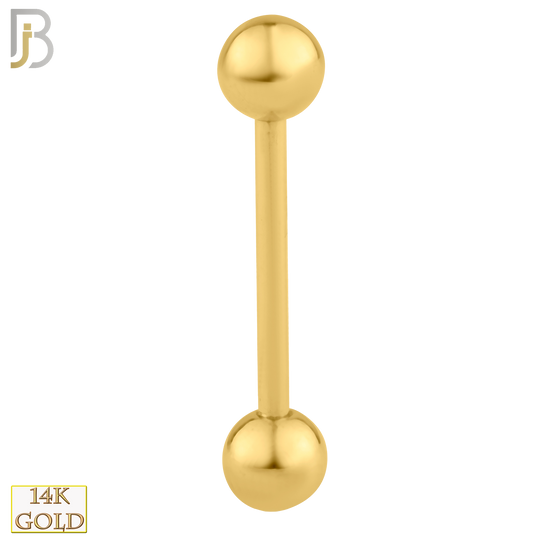 14-BB01Y14 - 14k Solid Gold 14g Barbell with Plain 5mm Ball Externally Threaded image