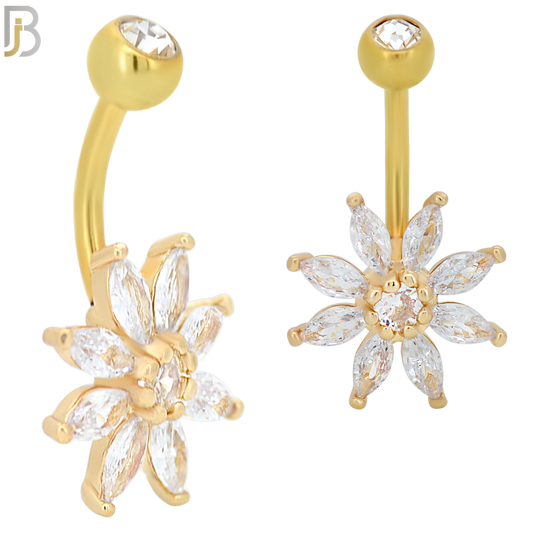 NB49 - 316L Stainless Steel Eight Petal Flower Banana Belly Navel Ring image 2