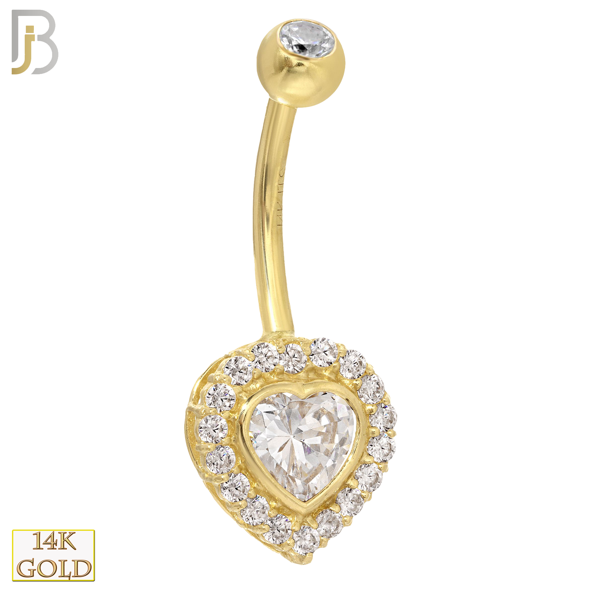 14-NB23 - 14k Solid Gold Heart Shaped CZ with Multi CZ Around Belly Ring image 0
