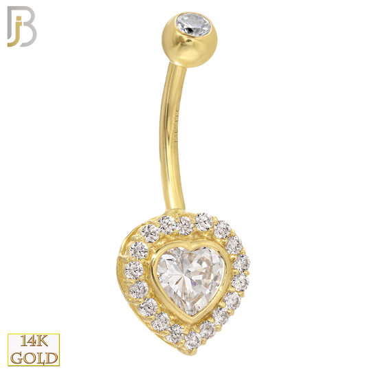 14-NB23 - 14k Solid Gold Heart Shaped CZ with Multi CZ Around Belly Ring image 0