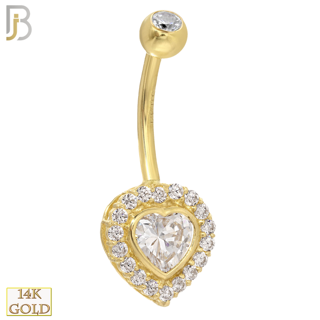 14-NB23 - 14k Solid Gold Heart Shaped CZ with Multi CZ Around Belly Ring image 0