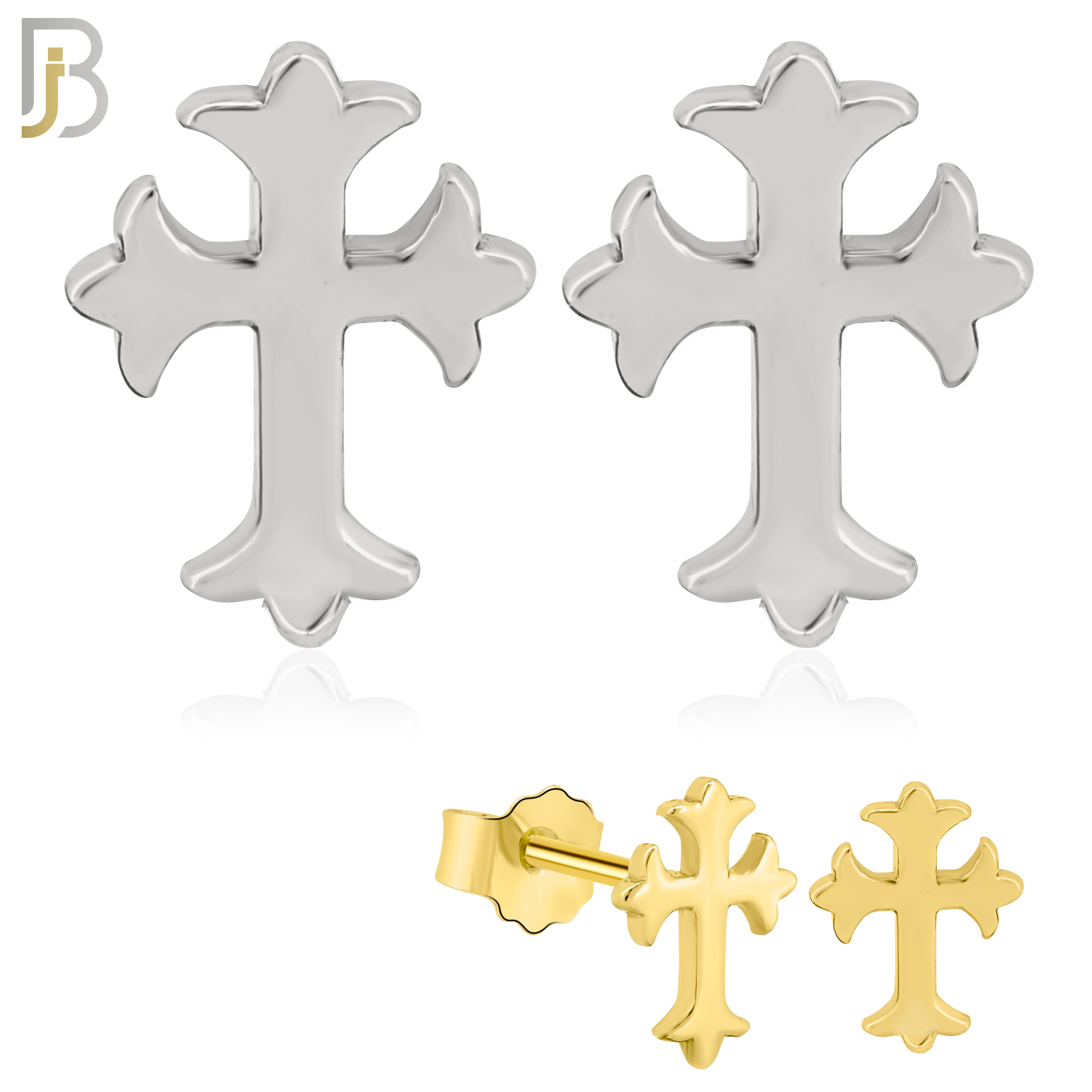 925-ES23 - .925 Sterling Silver Cross Design Earrings Studs image 0