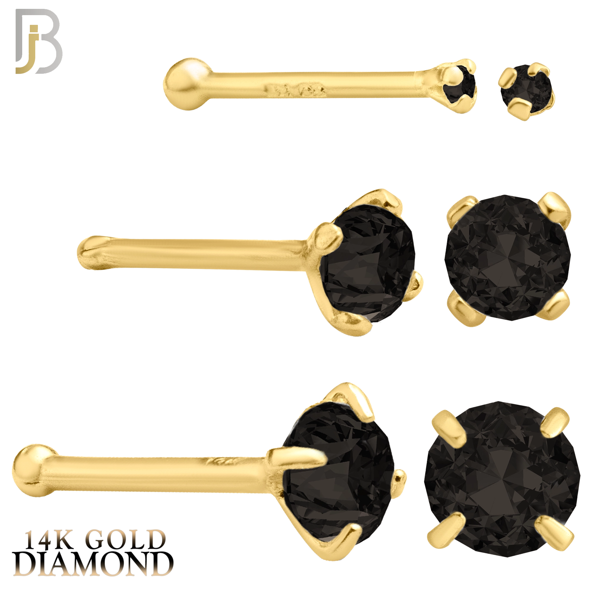 14-NR01DYK-22 - 22g - 14k Yellow Gold Nose Bone with Black Diamond in Prong Setting image 0