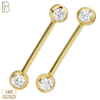 14-NP01 - 14k Solid Gold Nipple Ring Piercing Round Zircon in Bezel Setting Externally Threaded (Pair) image 0