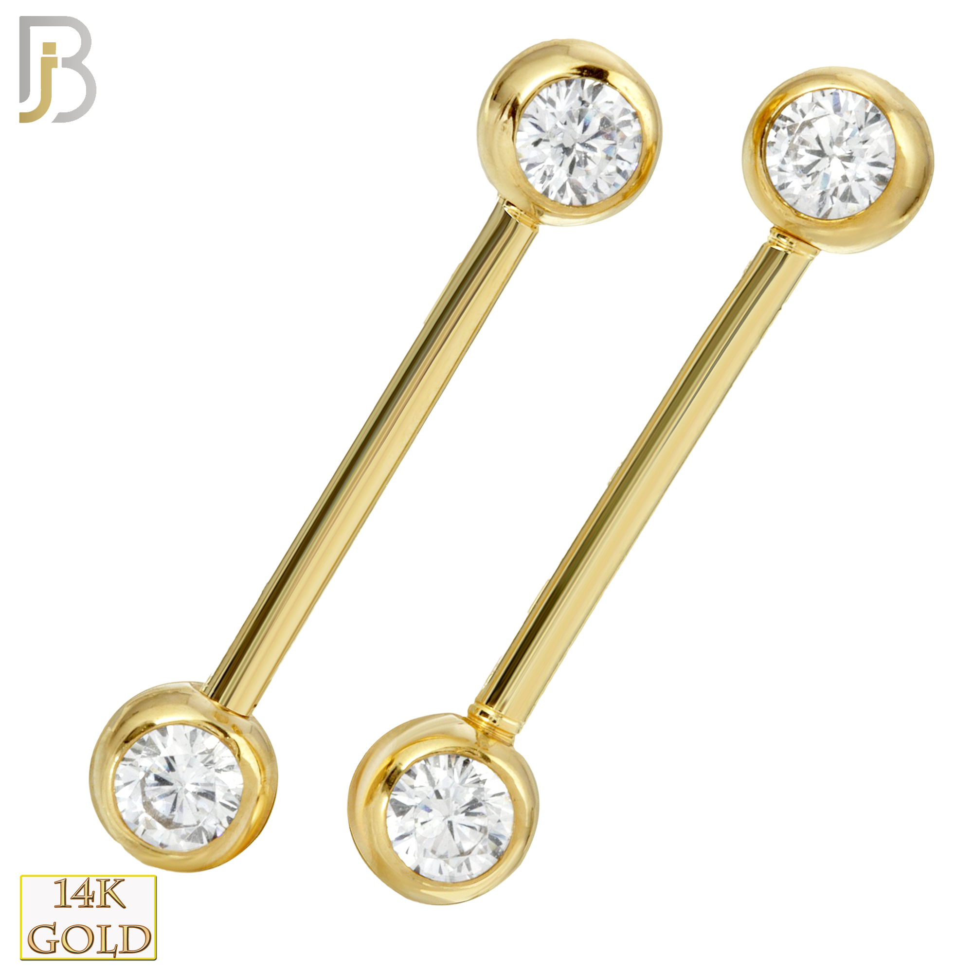 14-NP01 - 14k Solid Gold Nipple Ring Piercing Round Zircon in Bezel Setting Externally Threaded (Pair) image 0