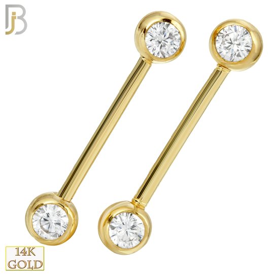 14-NP01 - 14k Solid Gold Nipple Ring Piercing Round Zircon in Bezel Setting Externally Threaded (Pair) image 0