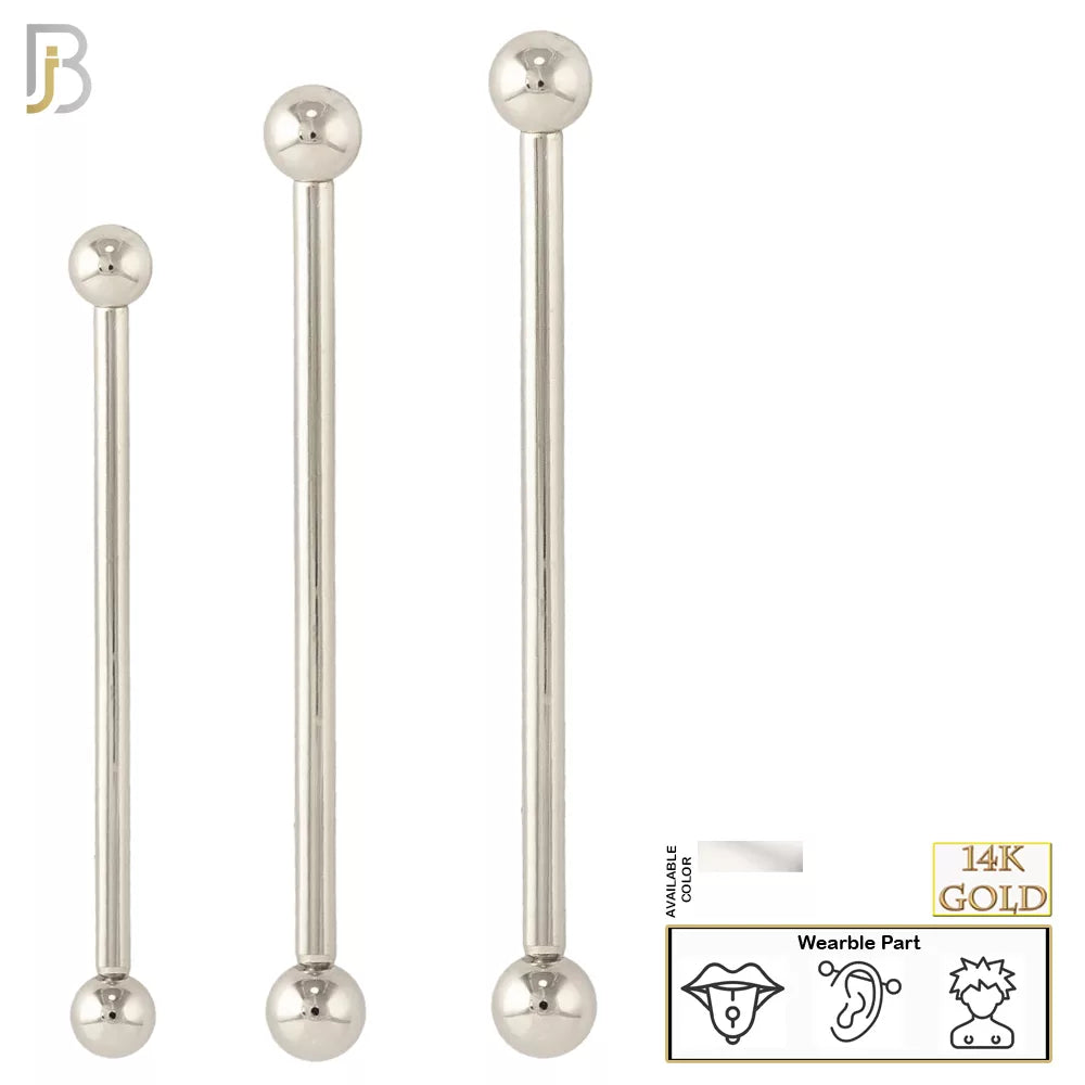 14-BB01W - 14k Solid White Gold Barbell Plain Screw External Threaded image 0