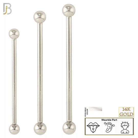 14-BB01W - 14k Solid White Gold Barbell Plain Screw External Threaded image 0