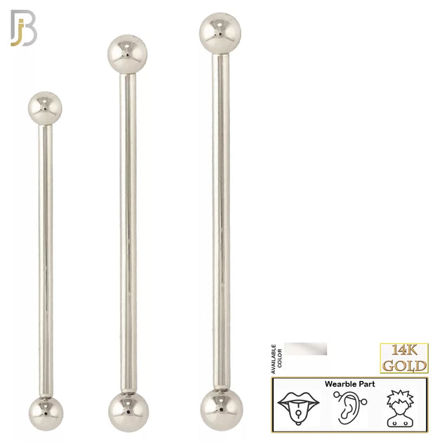 14-BB01W - 14k Solid White Gold Barbell Plain Screw External Threaded image 0