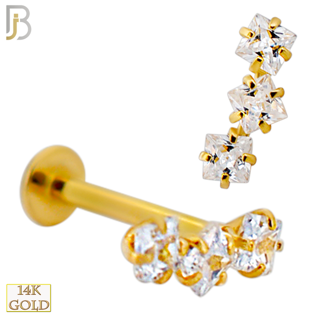 14-LB121 - 14k Yellow Gold Three (3) Square Cubic Zirconia in Prong Setting Labret image 0