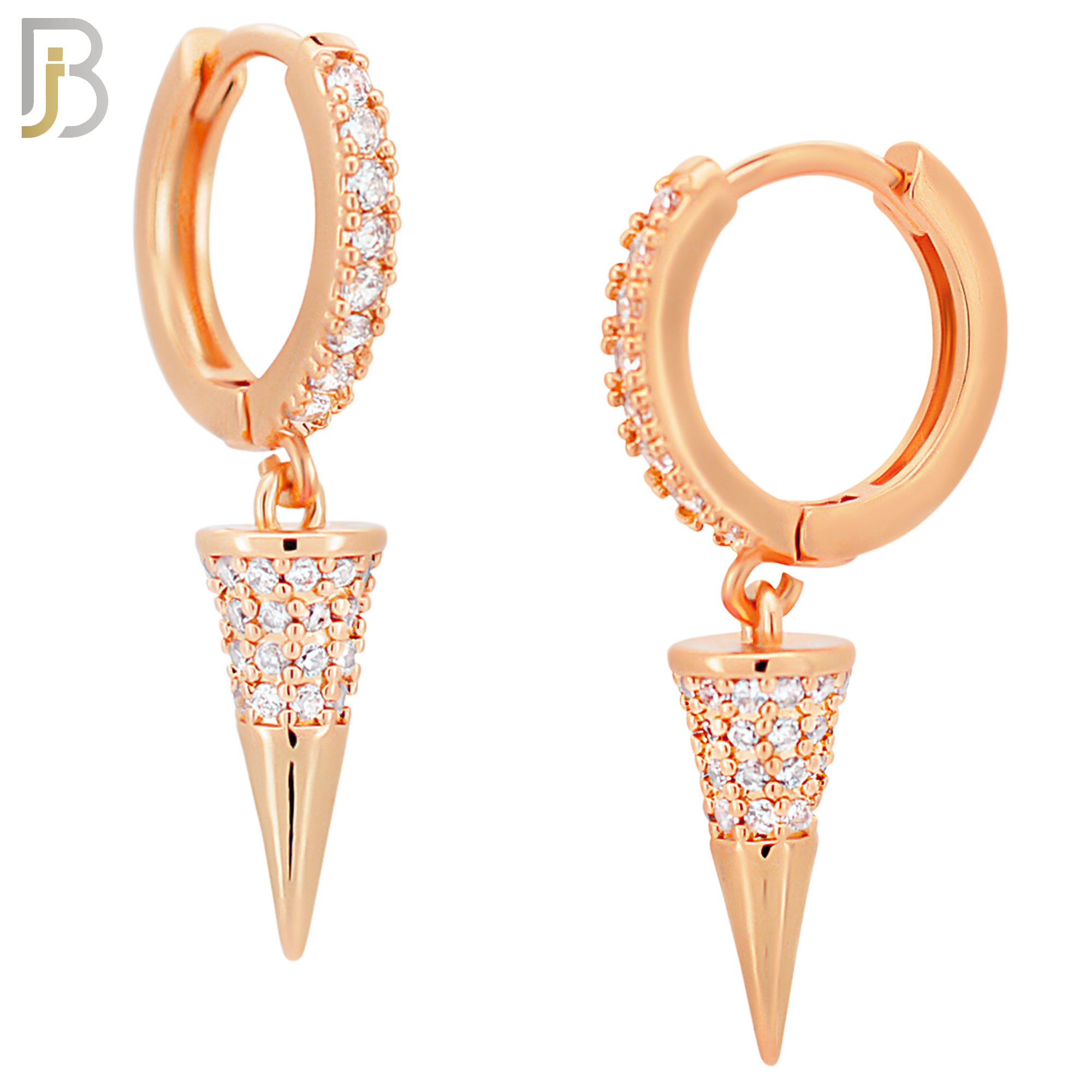 ES103 - 316L Stainless Steel Dangling Cone with Zircon Huggies Clip On image 2