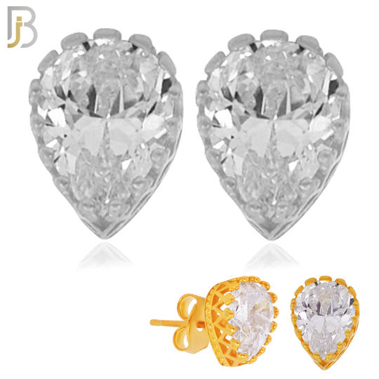 925-ES66 - .925 Sterling Silver Teardrop Crown Design  Prong Zircon Earring Stud image 0