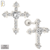 925-ES269 - Screw Ball Back - .925 Sterling Silver Cross with Prong Set Heart Shaped Zircon Center Stone Earrings Stud image 1