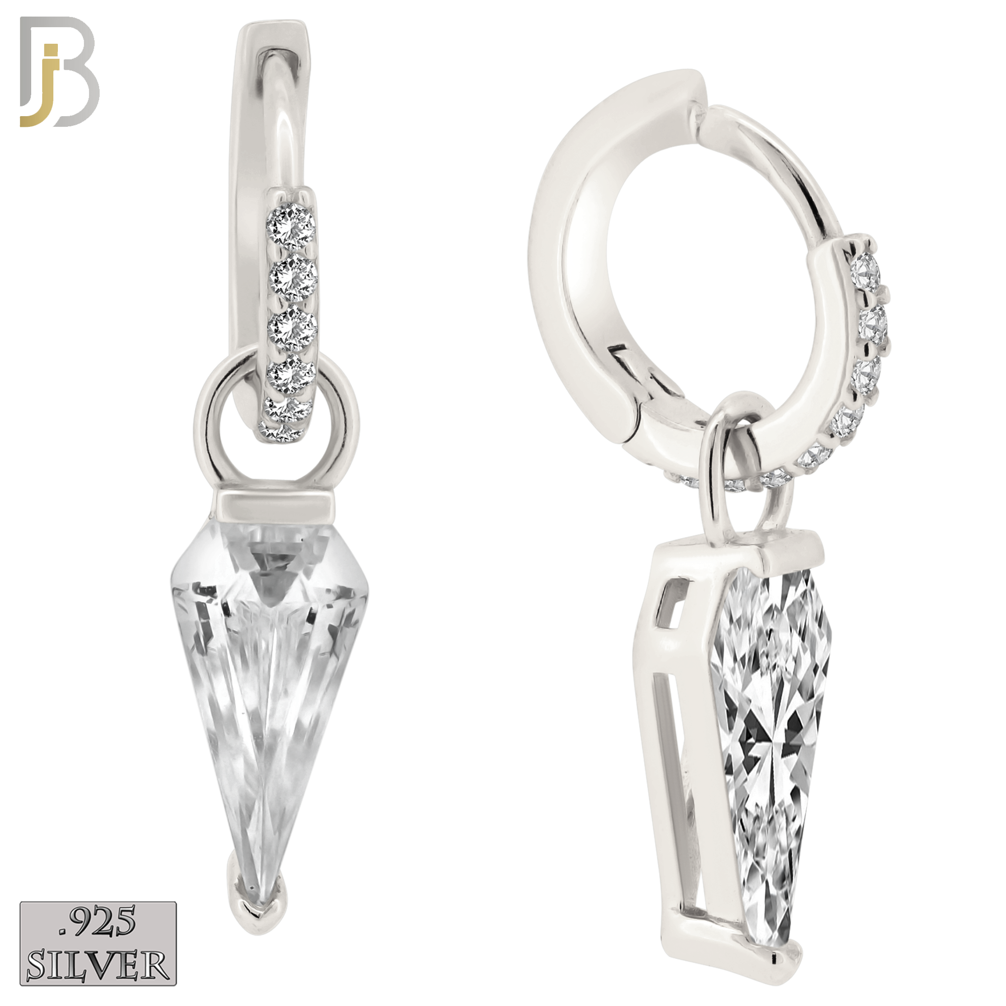 925-ES423 - 925 Sterling Silver Dangling Elongated Pentagon Shaped CZ Huggies Earrings image 0