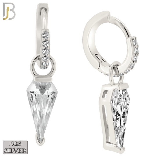 925-ES423 - 925 Sterling Silver Dangling Elongated Pentagon Shaped CZ Huggies Earrings image 0