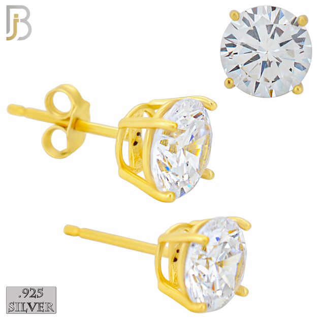 925-ES71-GC - .925 Sterling Silver Gold Plated Earring Stud Casting Round Prong Setting Clear Zircon - 7mm image