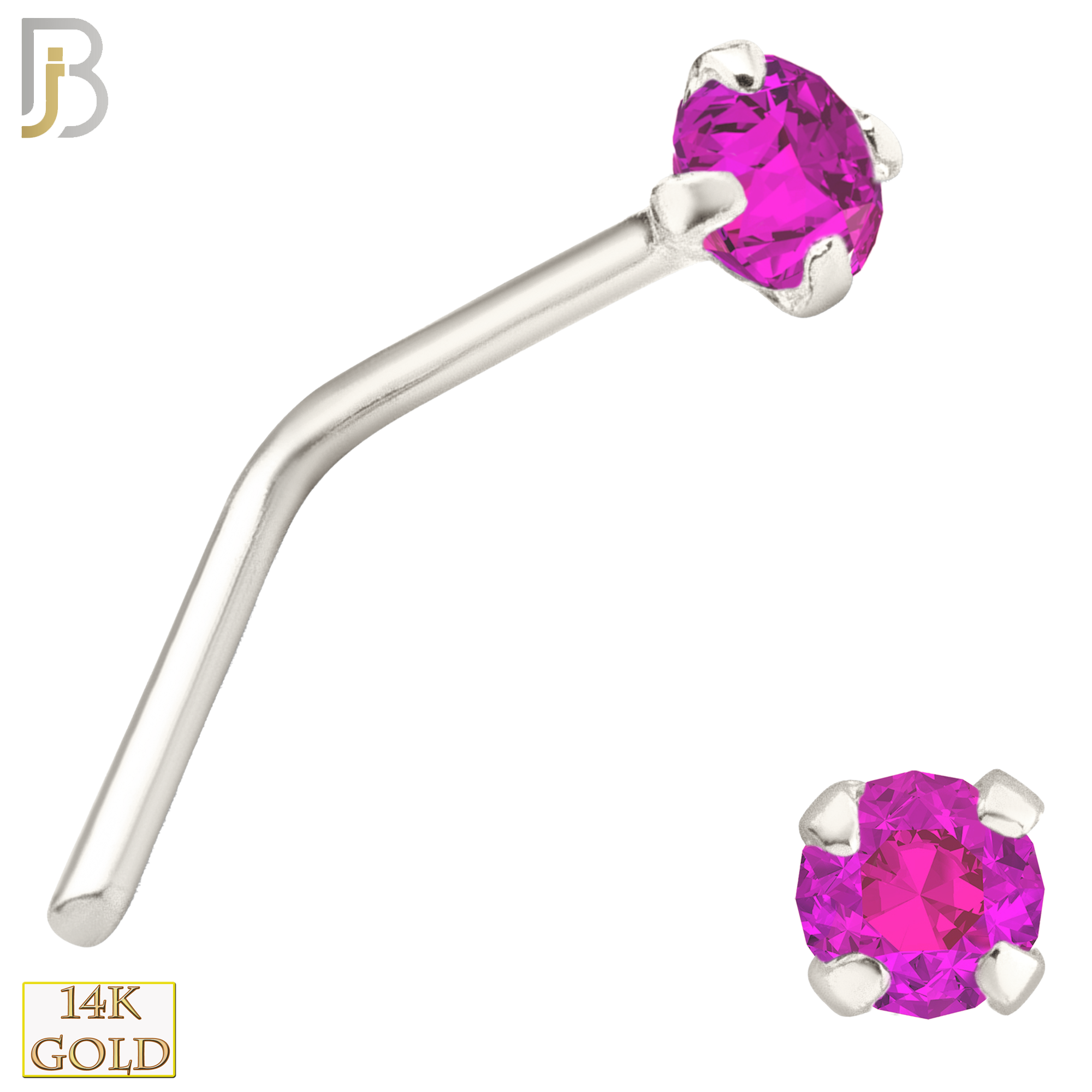 14-NR10CWP - 20g 14k White Gold L-Shaped with Pink Colored CZ image 1