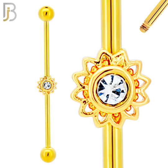 BB24 - 316L Surgical Steel Screw Bar with Brass Flower Design Barbell Industrial (PACK OF 4) image 2