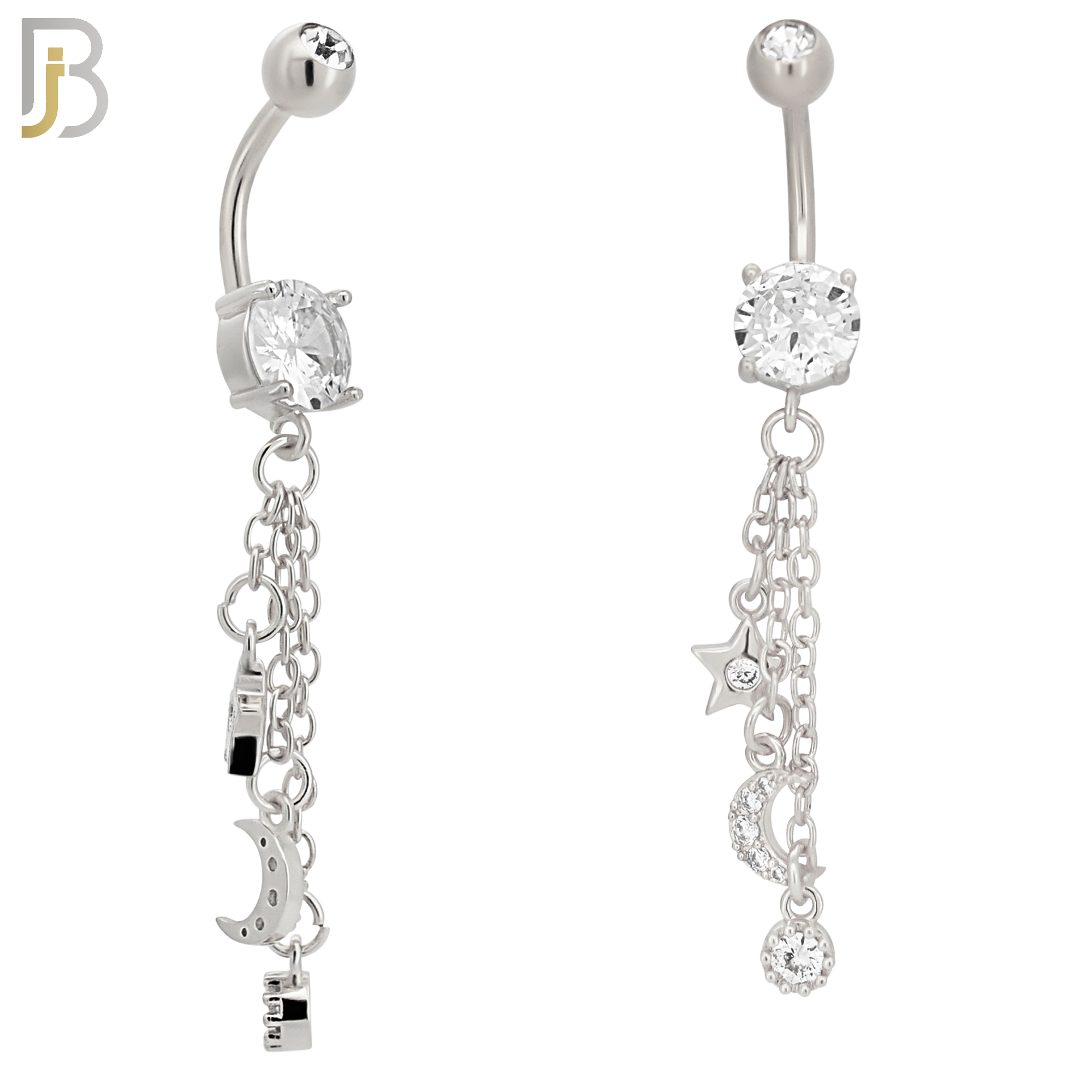 N0124  - 316L Stainless Steel Dangling Star and Moon Drop with 5mm Screw Ball image 1