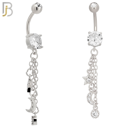 N0124  - 316L Stainless Steel Dangling Star and Moon Drop with 5mm Screw Ball image 1