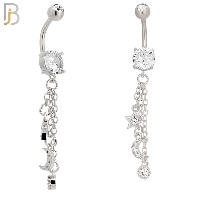 N0124  - 316L Stainless Steel Dangling Star and Moon Drop with 5mm Screw Ball image 1