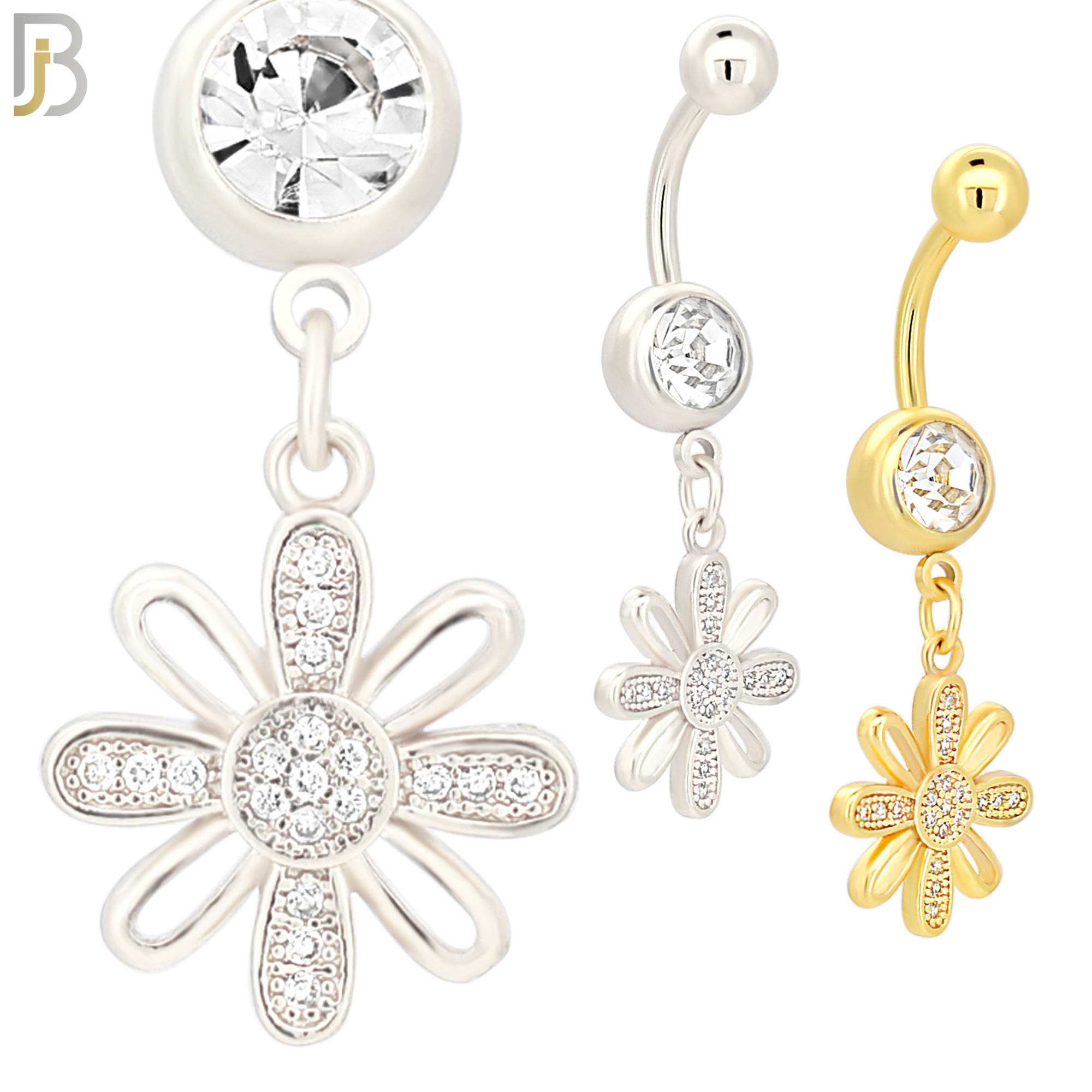 N044 - 316L Stainless Steel Dangling Flower Design Belly Ring with 4mm Screw Ball image 0