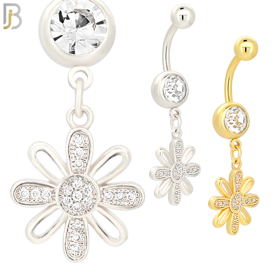 N044 - 316L Stainless Steel Dangling Flower Design Belly Ring with 4mm Screw Ball image 0