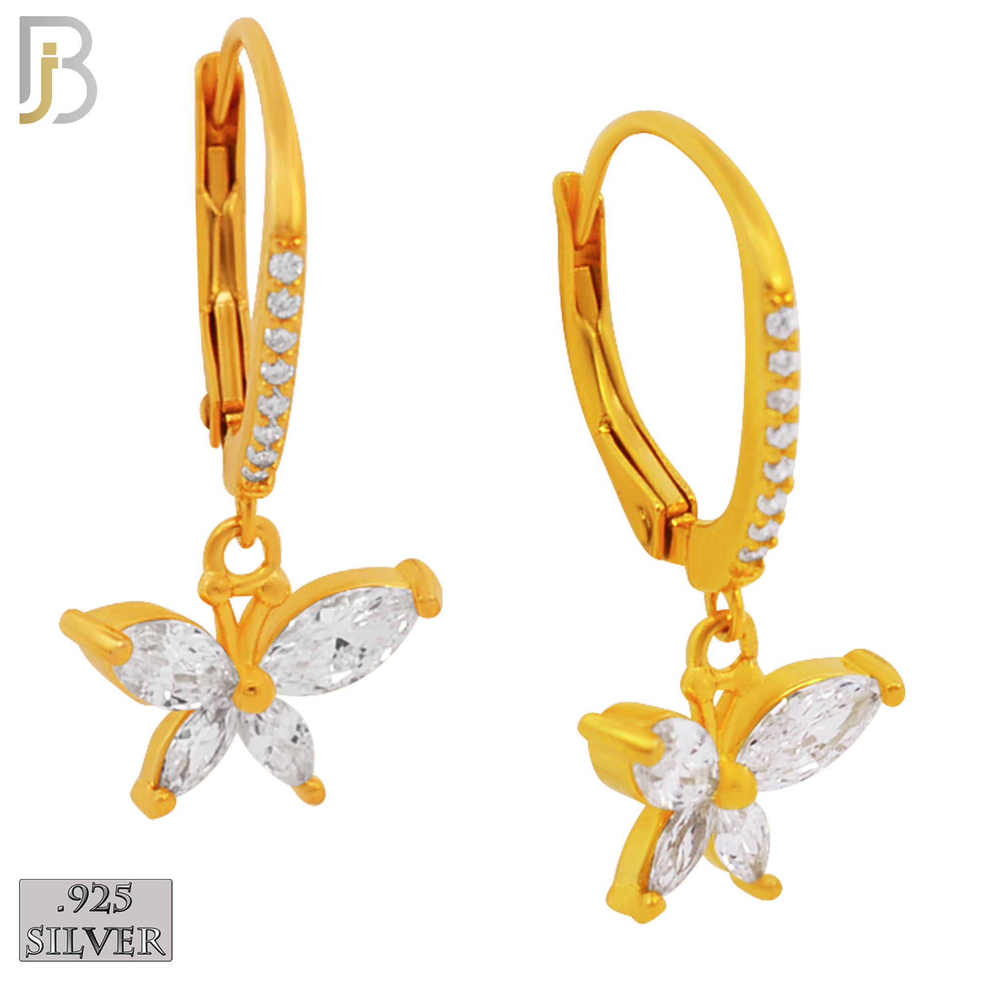 925-ES192 - .925 Sterling Silver Dangling Butterfly Marquise Zircon Design Huggies Clip On image 2