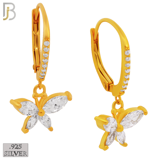 925-ES192 - .925 Sterling Silver Dangling Butterfly Marquise Zircon Design Huggies Clip On image 2