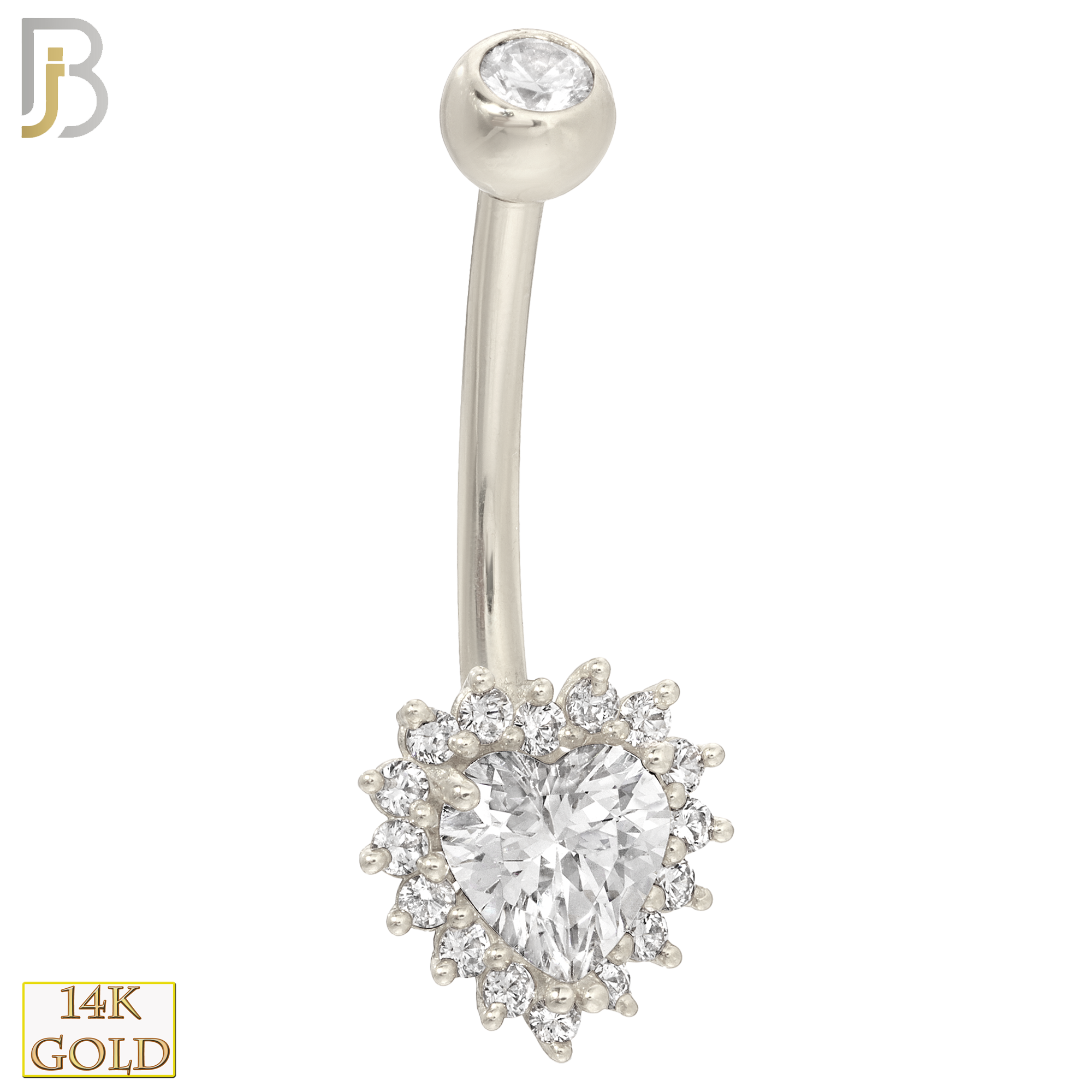 14-NB20 - 14k Solid Gold Banana Belly Ring with 8.5mm Heart Prong Design image 1